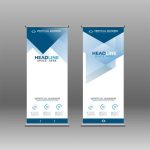 modern-vertical-roll-up-banner-with-blue-polygons-free-vector